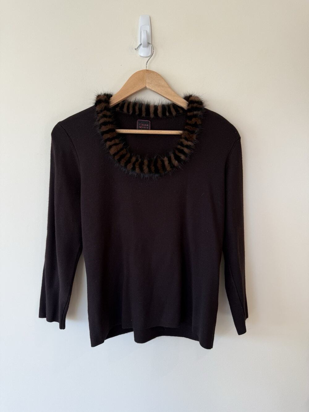 Colour Works Vintage Brown Faux Fur Sweater Women’s Size Large Classic Normcore
